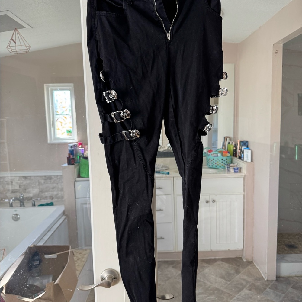 Killstar Black Pants with Silver Skull Buckle Accents